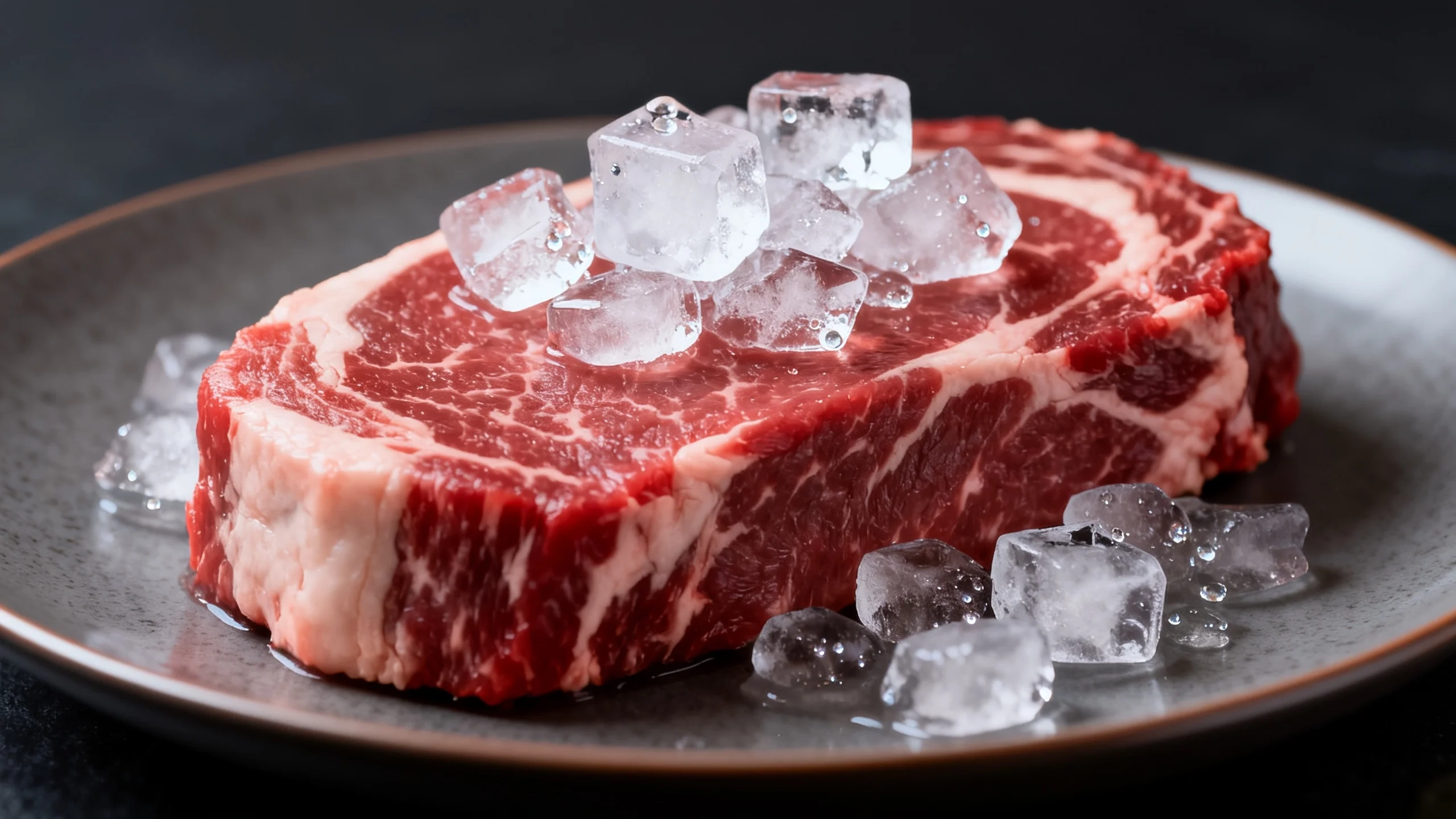 Premium Steak with Ice Cubes